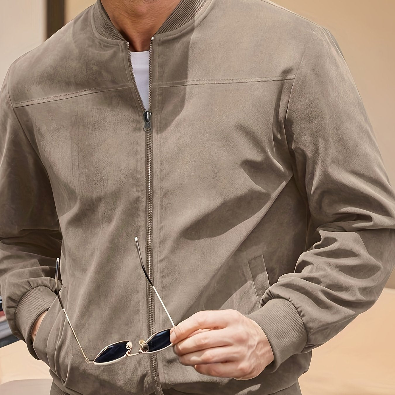 Lars | Retro Herrejakke i Semsket Lær-utseende